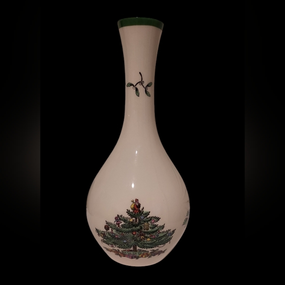 Vintage Porcelain Spode Christmas Tree Bud Vase Made in England Porcelain 8"